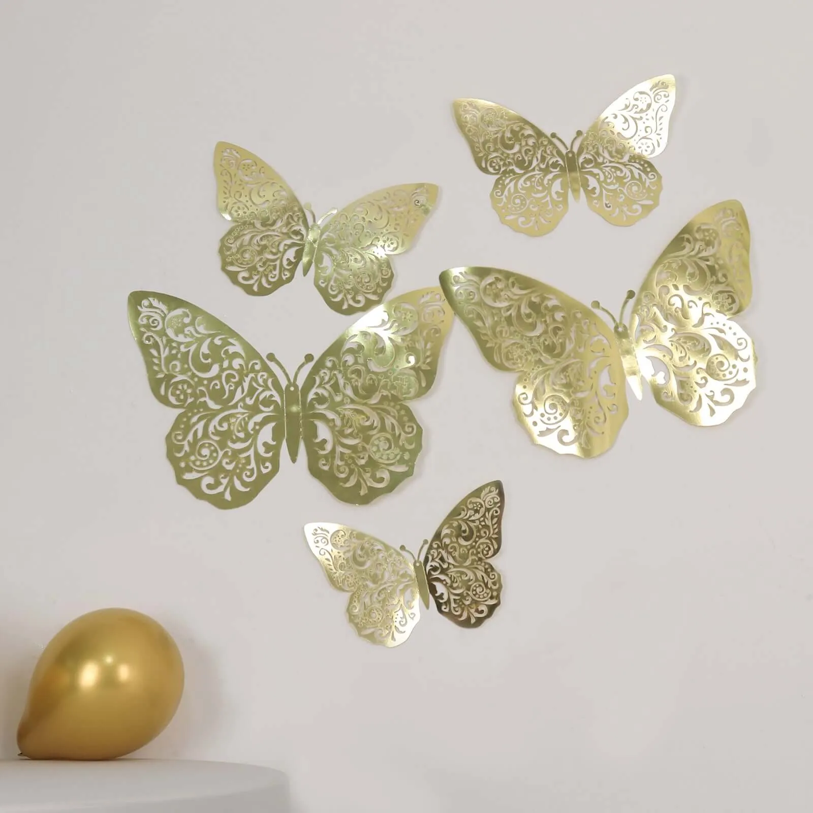 10 Pack Metallic Gold Foil Jumbo 3D Butterfly Wall Stickers, 14"x20" Disposable Paper Charger Placemats