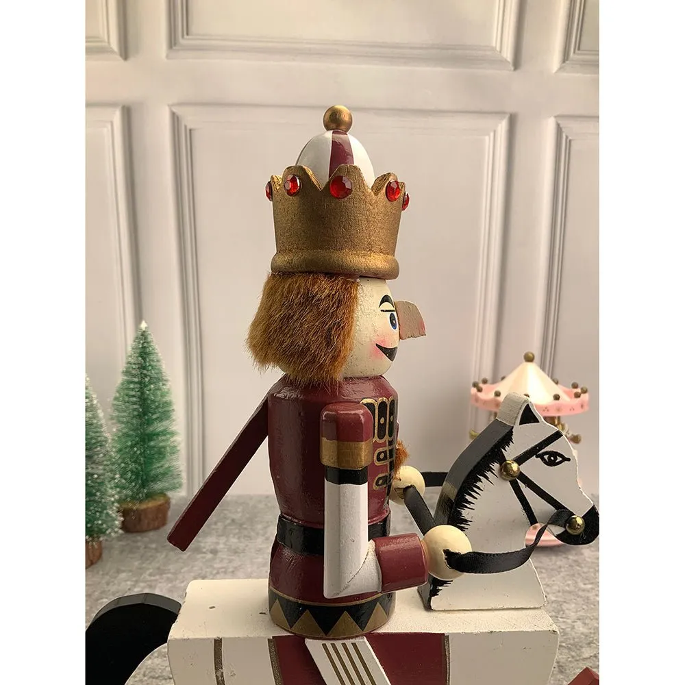 12 inches wooden Green Rocking Horse King Nutcracker self standing Christmas Table Decor