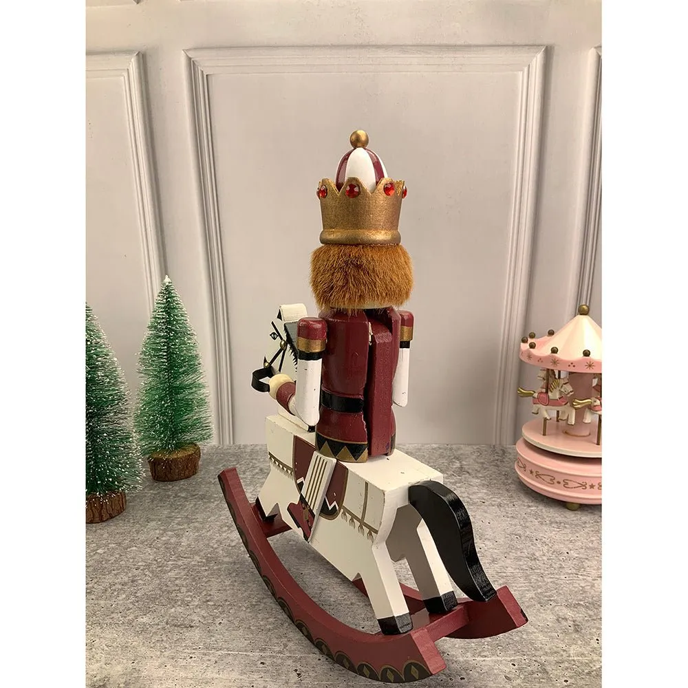 12 inches wooden Green Rocking Horse King Nutcracker self standing Christmas Table Decor