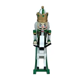 12 inches wooden Green Rocking Horse King Nutcracker self standing Christmas Table Decor