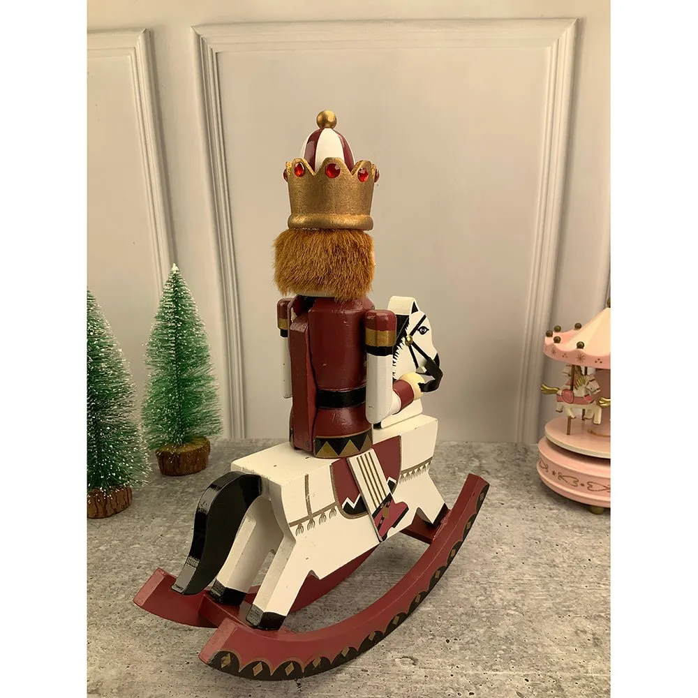 12 inches wooden Green Rocking Horse King Nutcracker self standing Christmas Table Decor