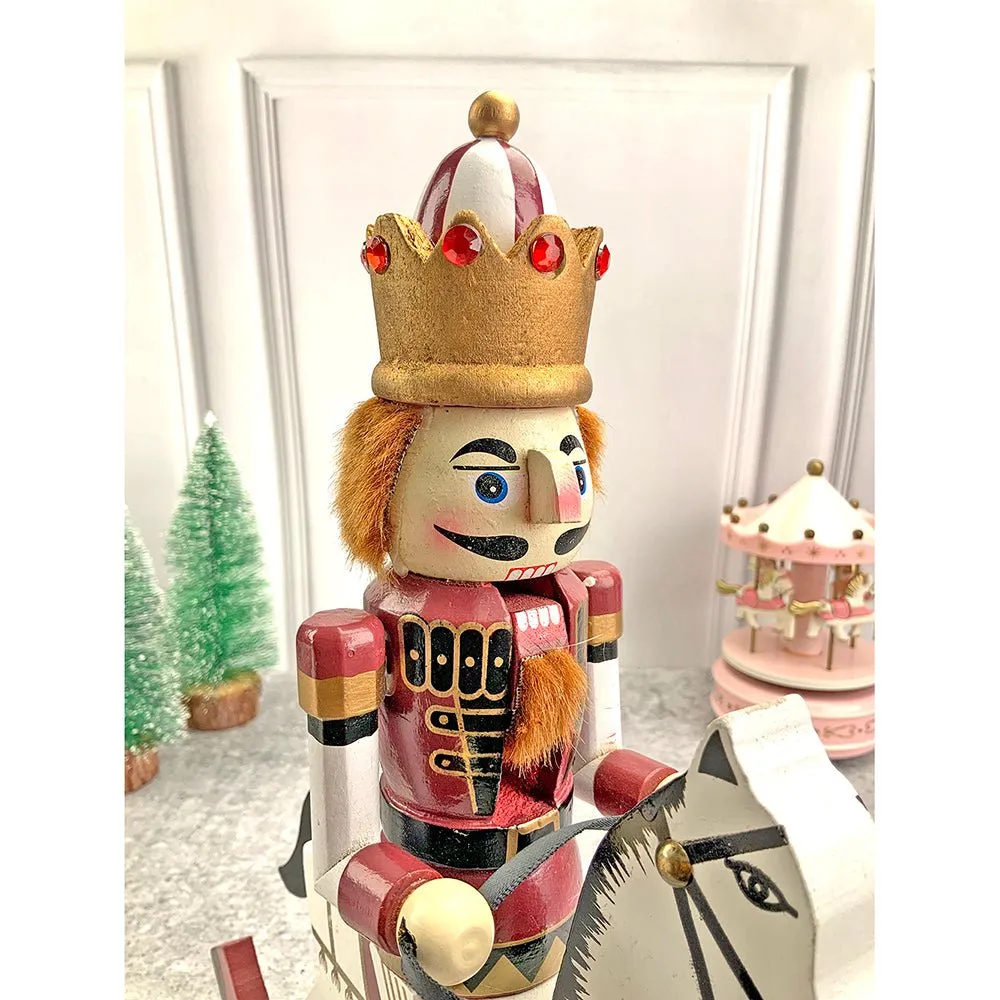 12 inches wooden Maroon Rocking Horse Nutcracker self standing Christmas Table Decor