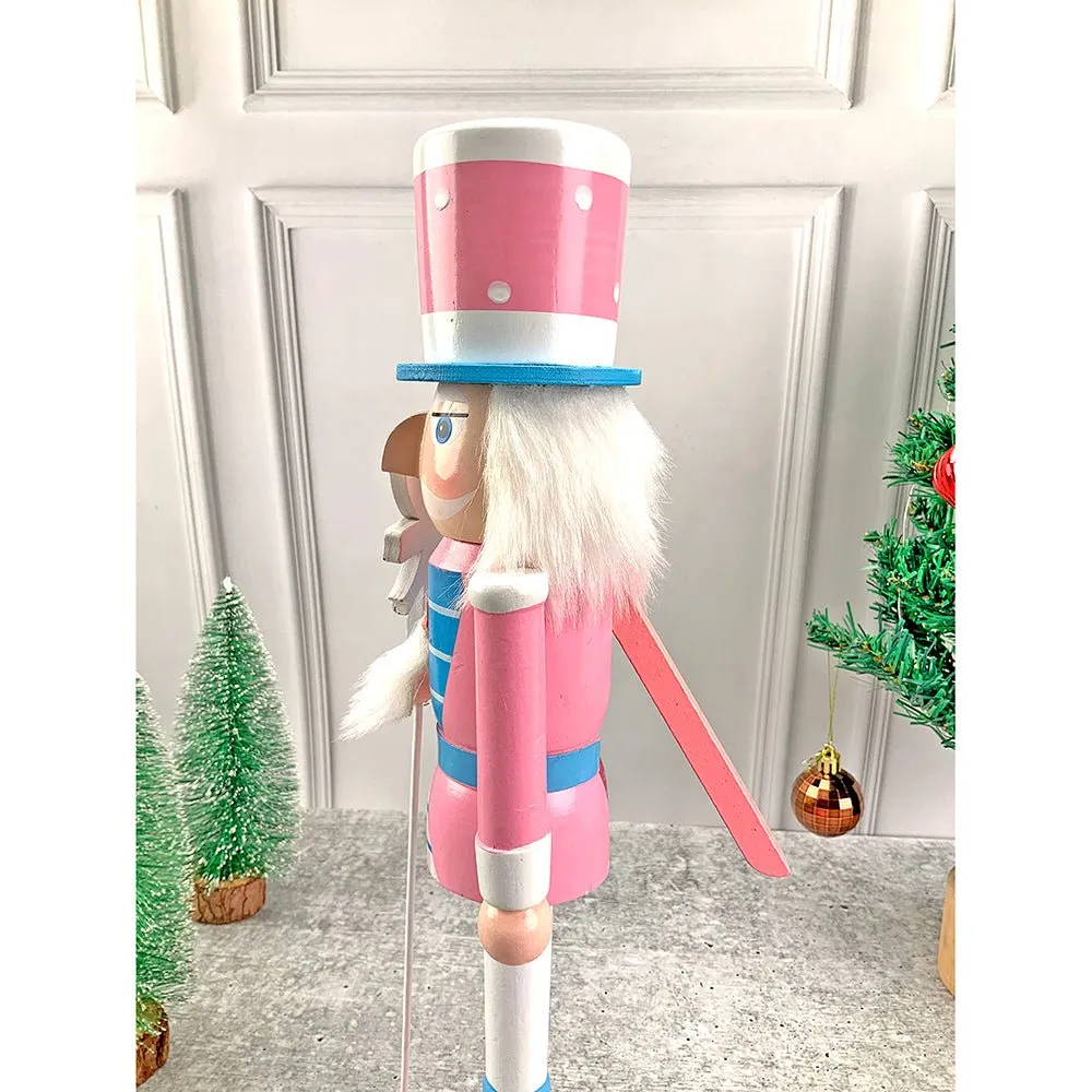 15 inches wooden Pastel Pink Heart Nutcracker self standing Christmas Table Decor