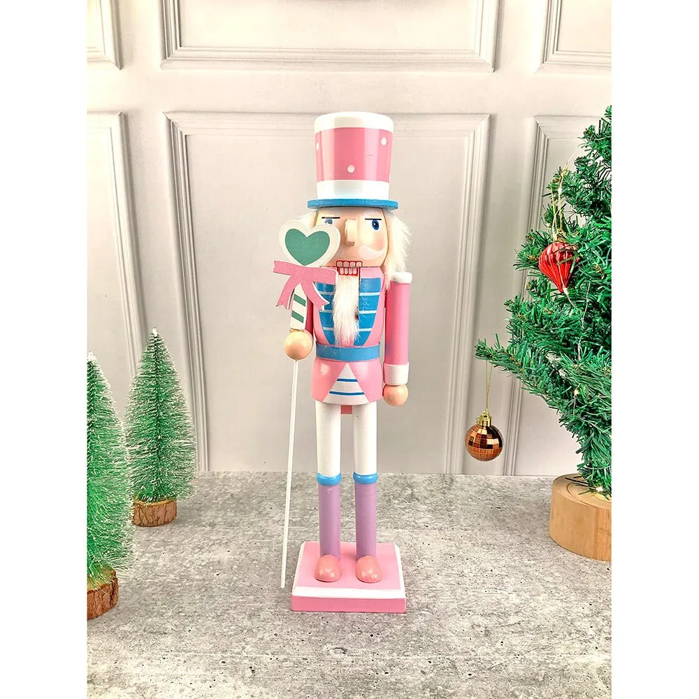 15 inches wooden Pastel Pink Heart Nutcracker self standing Christmas Table Decor