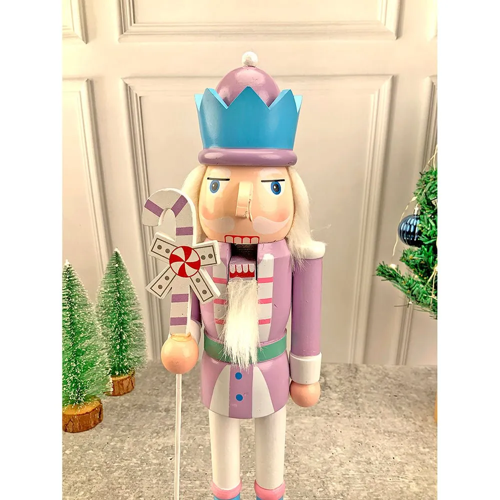 15 inches wooden Pastel Purple Candycane Nutcracker self standing Christmas Table Decor