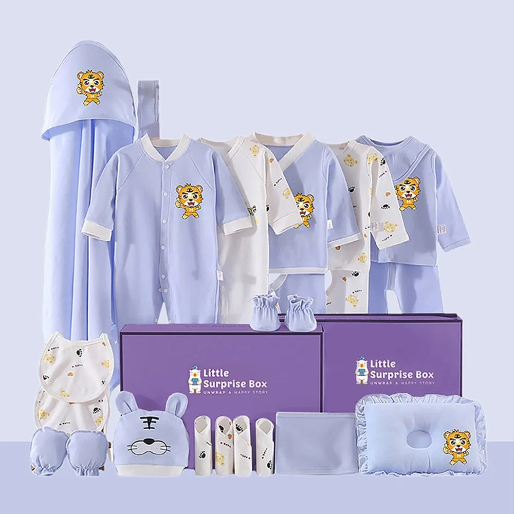 23 PCs Little Surprise Box Newborn Baby Girl/ Boy Gift Hamper Blue standing Tiger print 0-6 months