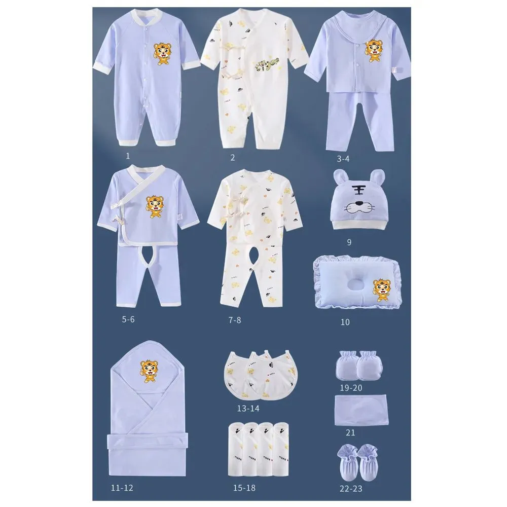23 PCs Little Surprise Box Newborn Baby Girl/ Boy Gift Hamper Blue standing Tiger print 0-6 months