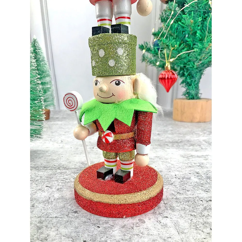 3 Tier Stacked Wooden Elves Christmas Table Décor
