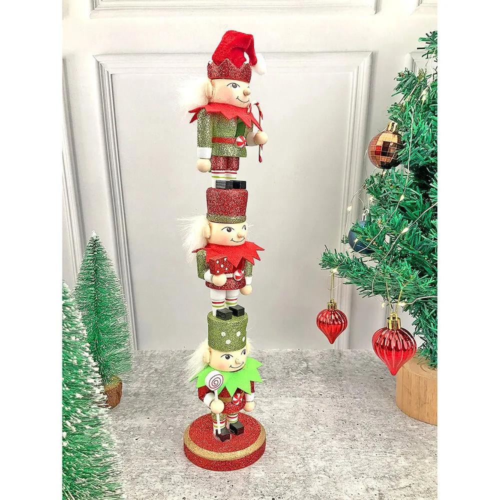 3 Tier Stacked Wooden Elves Christmas Table Décor