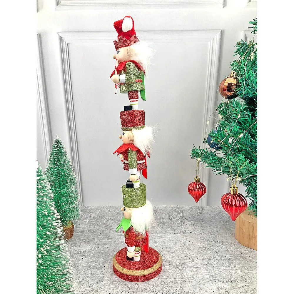 3 Tier Stacked Wooden Elves Christmas Table Décor