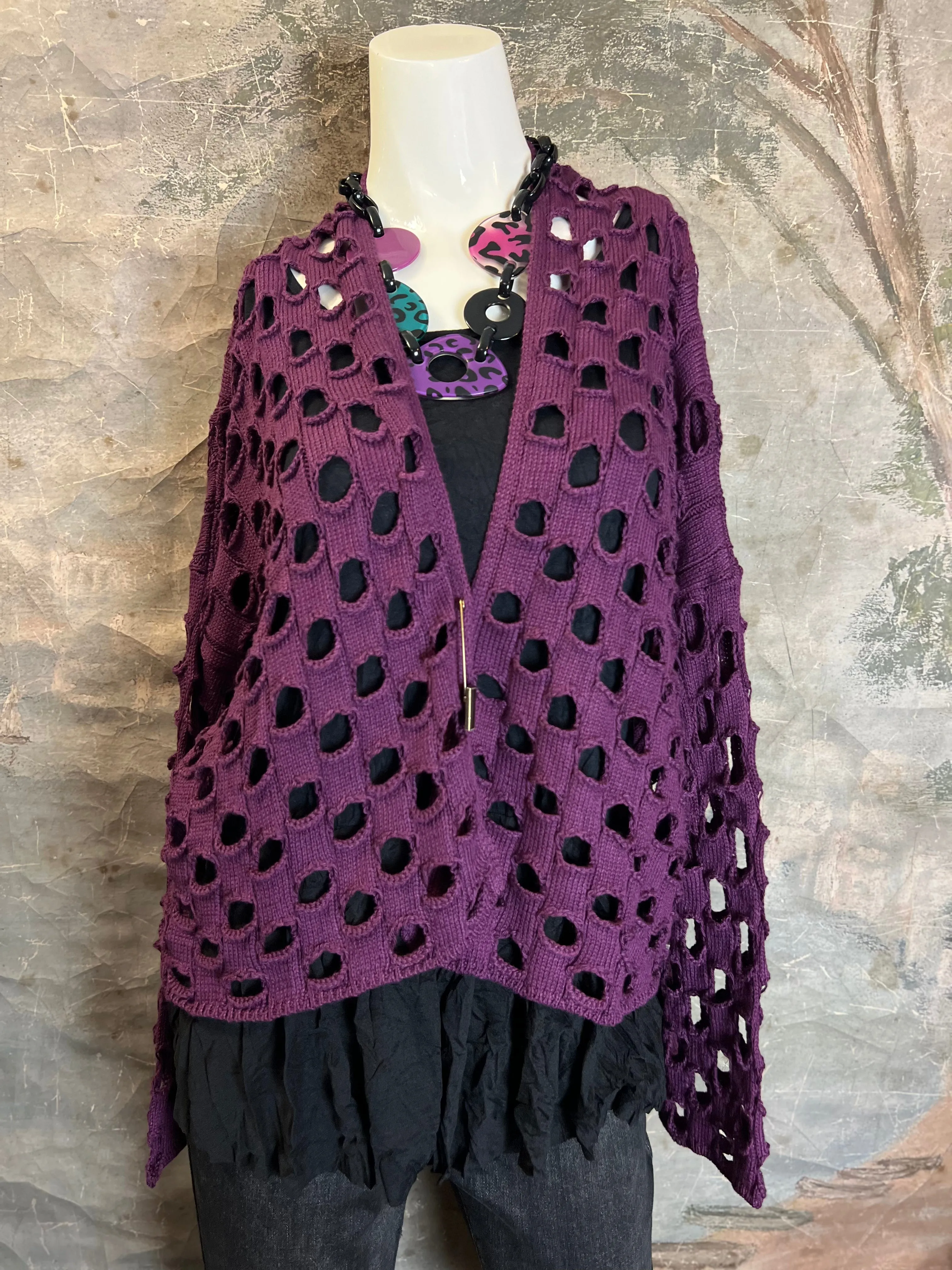 5200 Holiday Knit Cardi-Eggplant