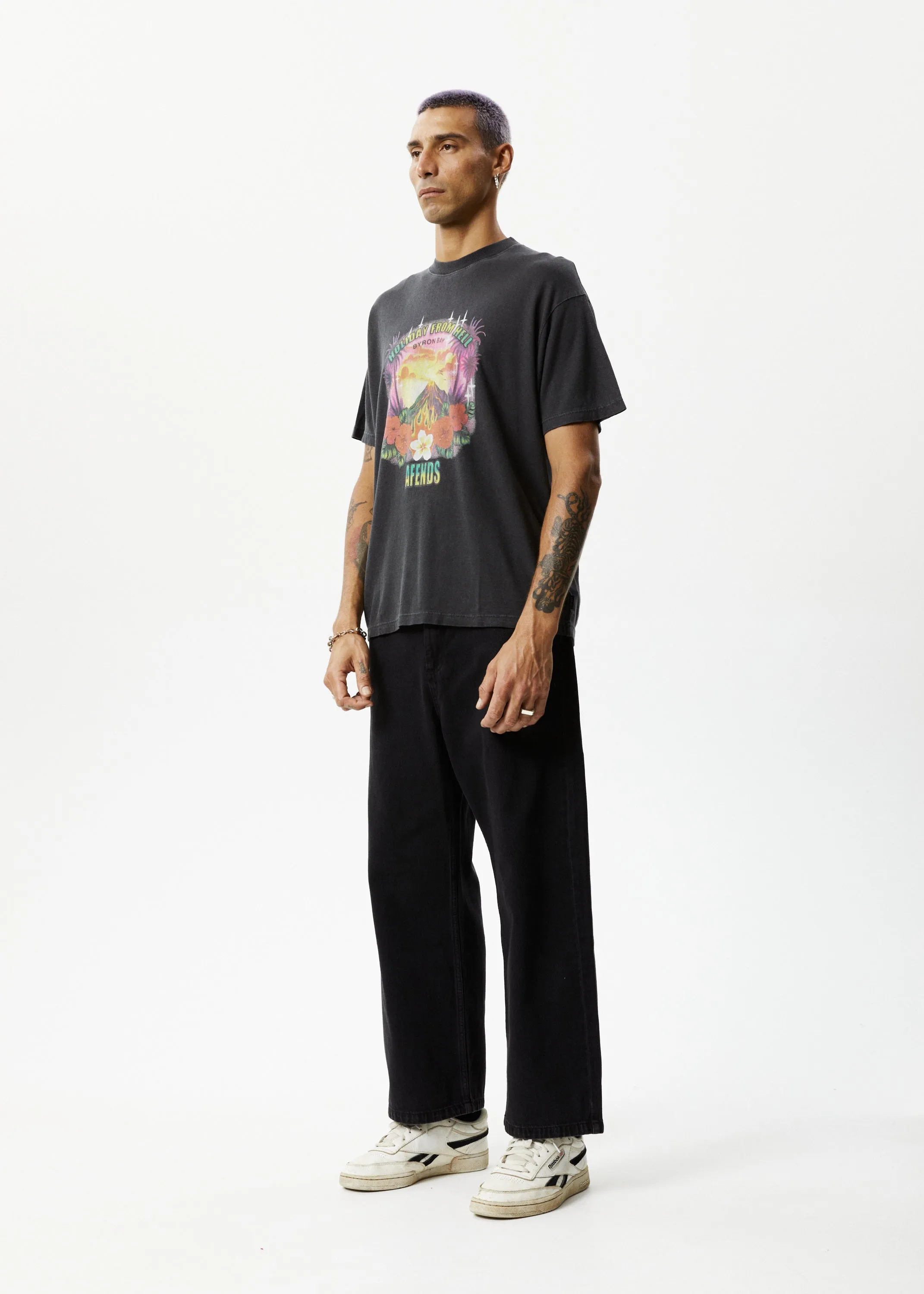 AFENDS Mens Holiday - Graphic Boxy T-Shirt - Stone Black