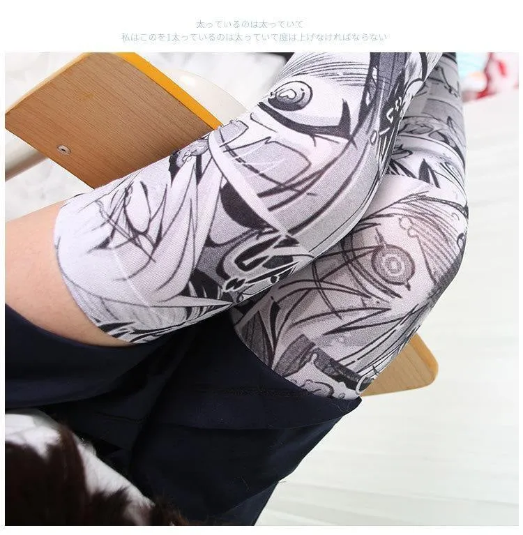 Expressive Anime Face Print Thigh-High Stockings