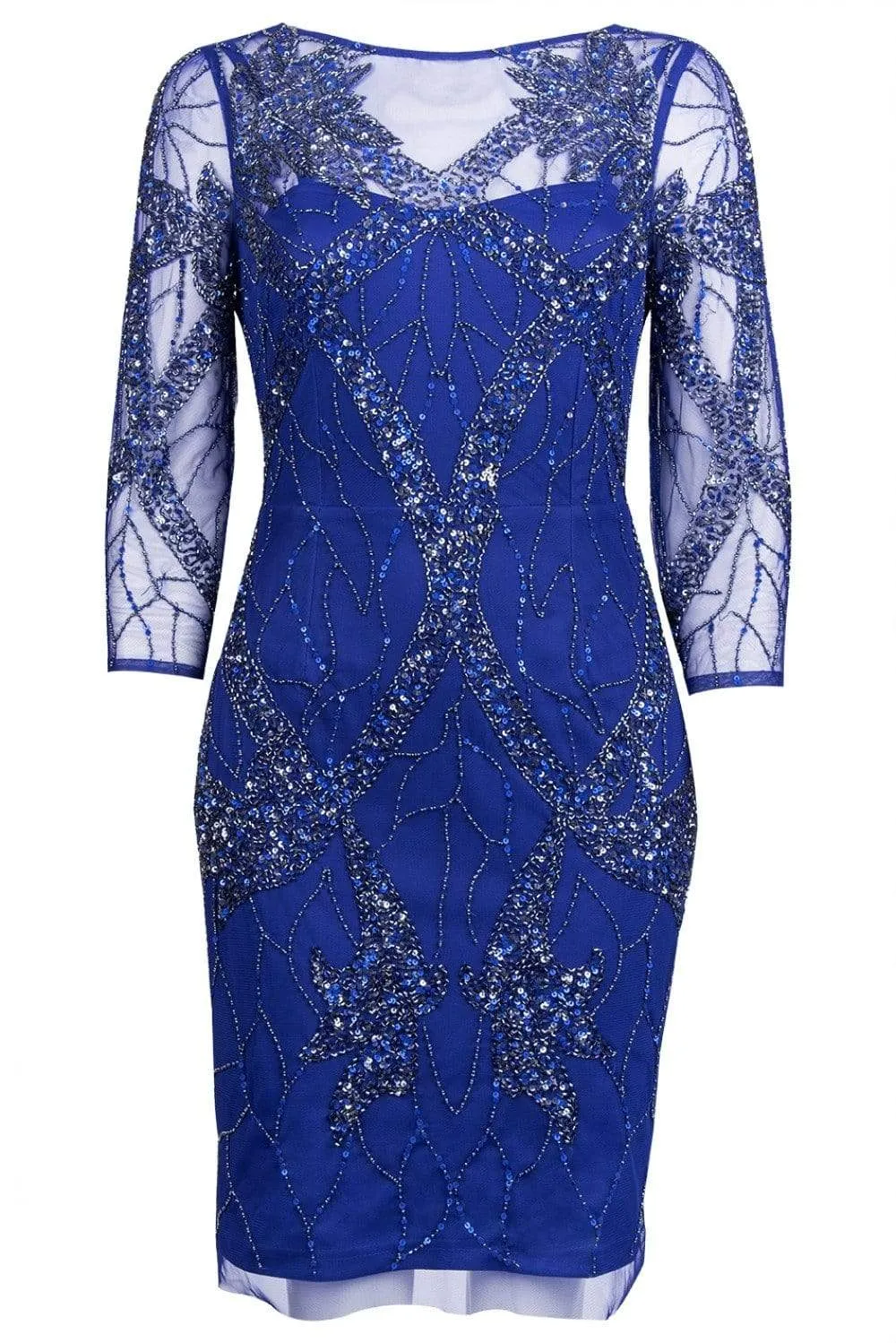 Aidan Mattox - MD1E203136 Quarter Sleeve Beaded Illusion Sheath Dress