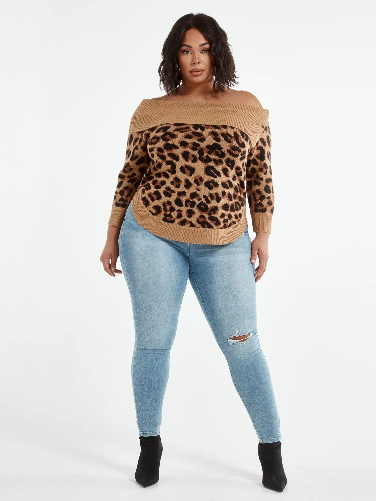 Amelia Leopard Print Split Collar Sweater