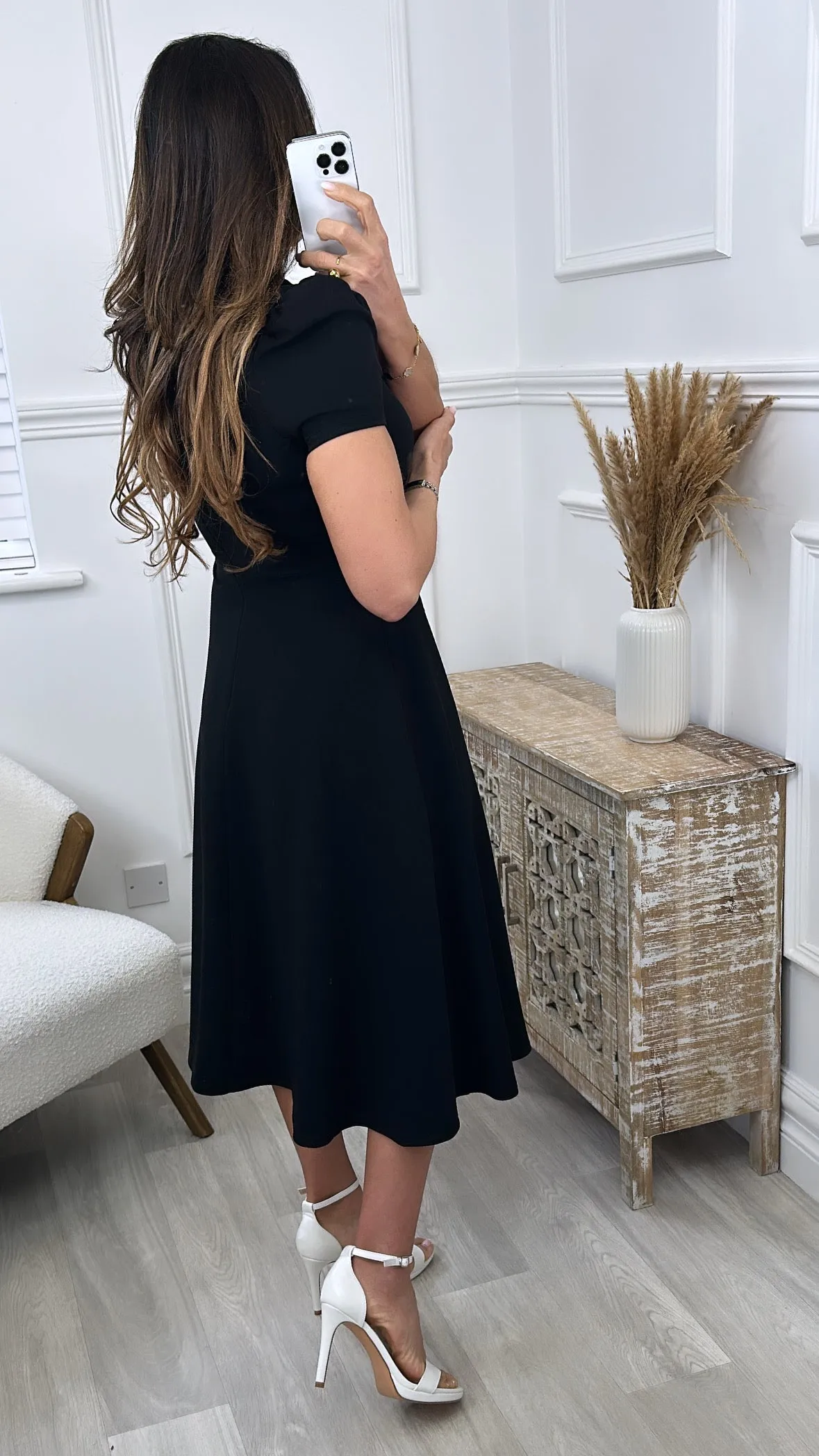 Anna Black Front Frill Scuba Dress