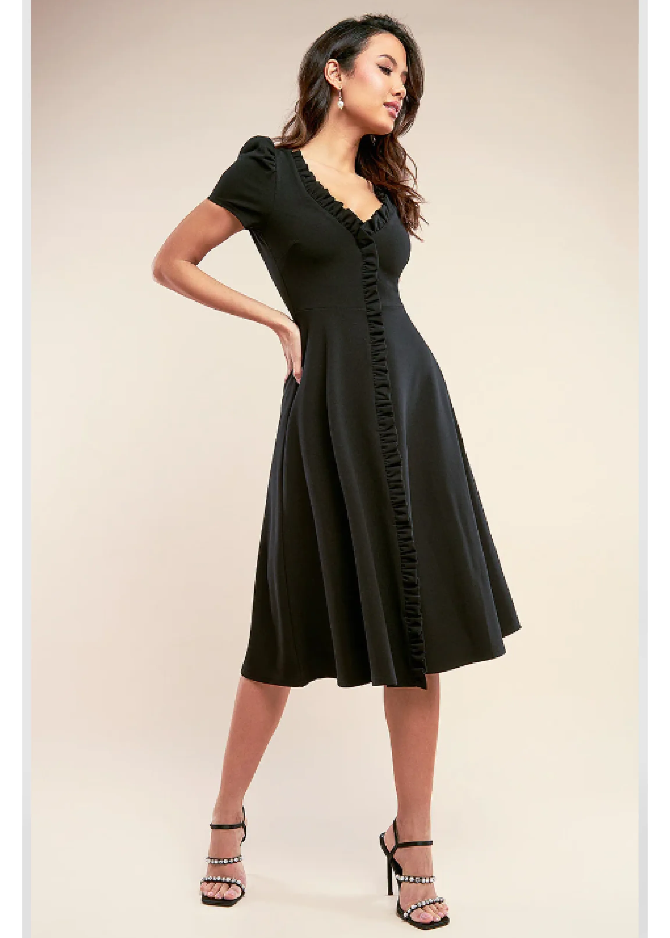 Anna Black Front Frill Scuba Dress