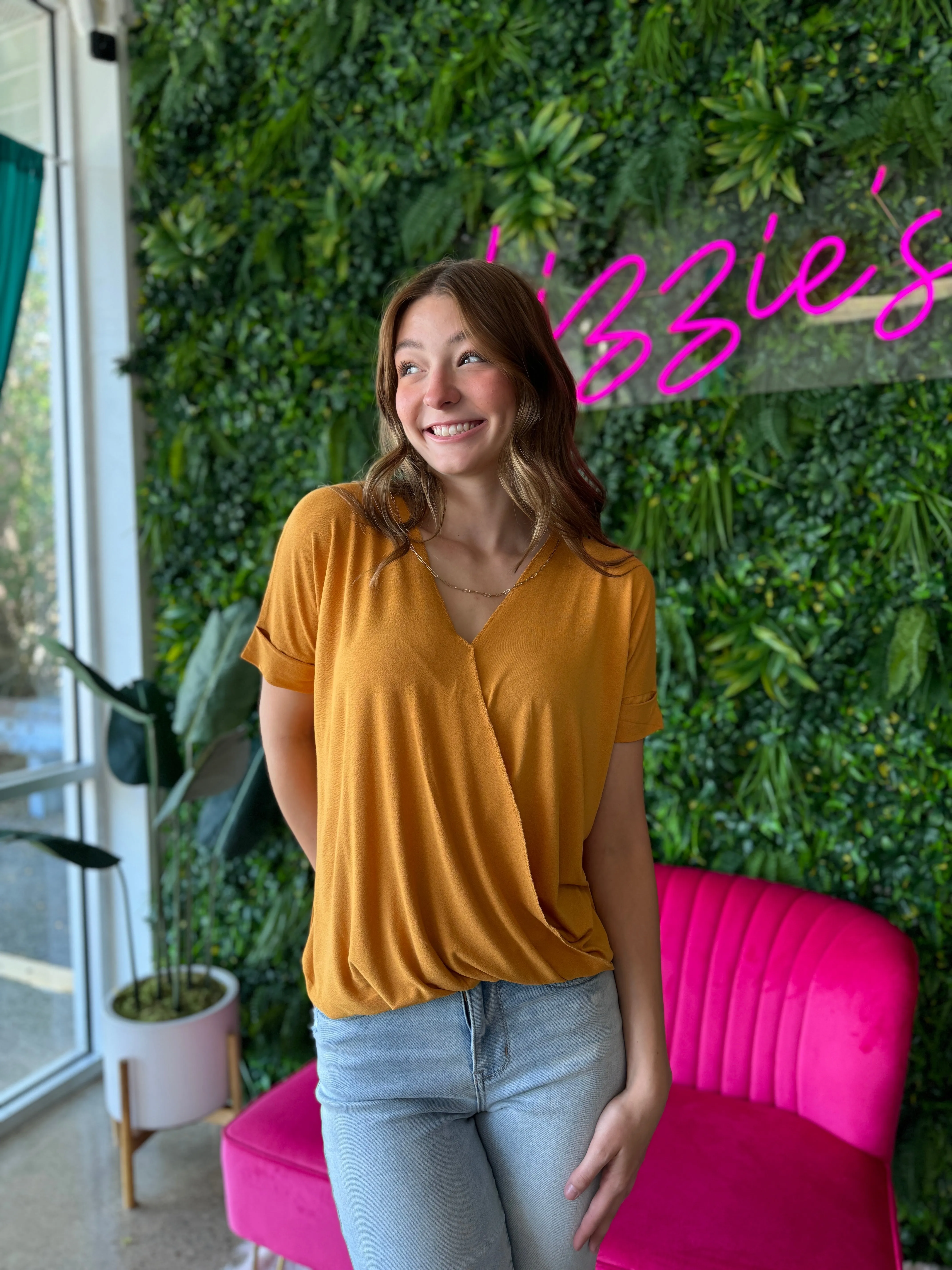 Ashton - A Surplice Short Sleeve V-Neck Top - Choose Color