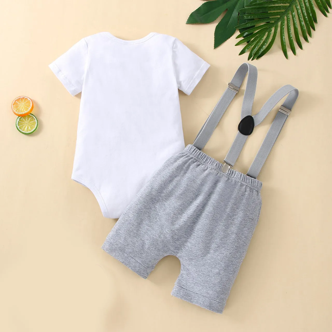 Babymoon 1st Birthday Cake Smash Outfit |Romper & Suspender Costume | 1 Yr - Grey