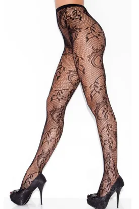 Black Floral Net Pantyhose