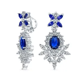 Bridal Flower Red Black AAA CZ Teardrop Chandelier Clip On Earrings