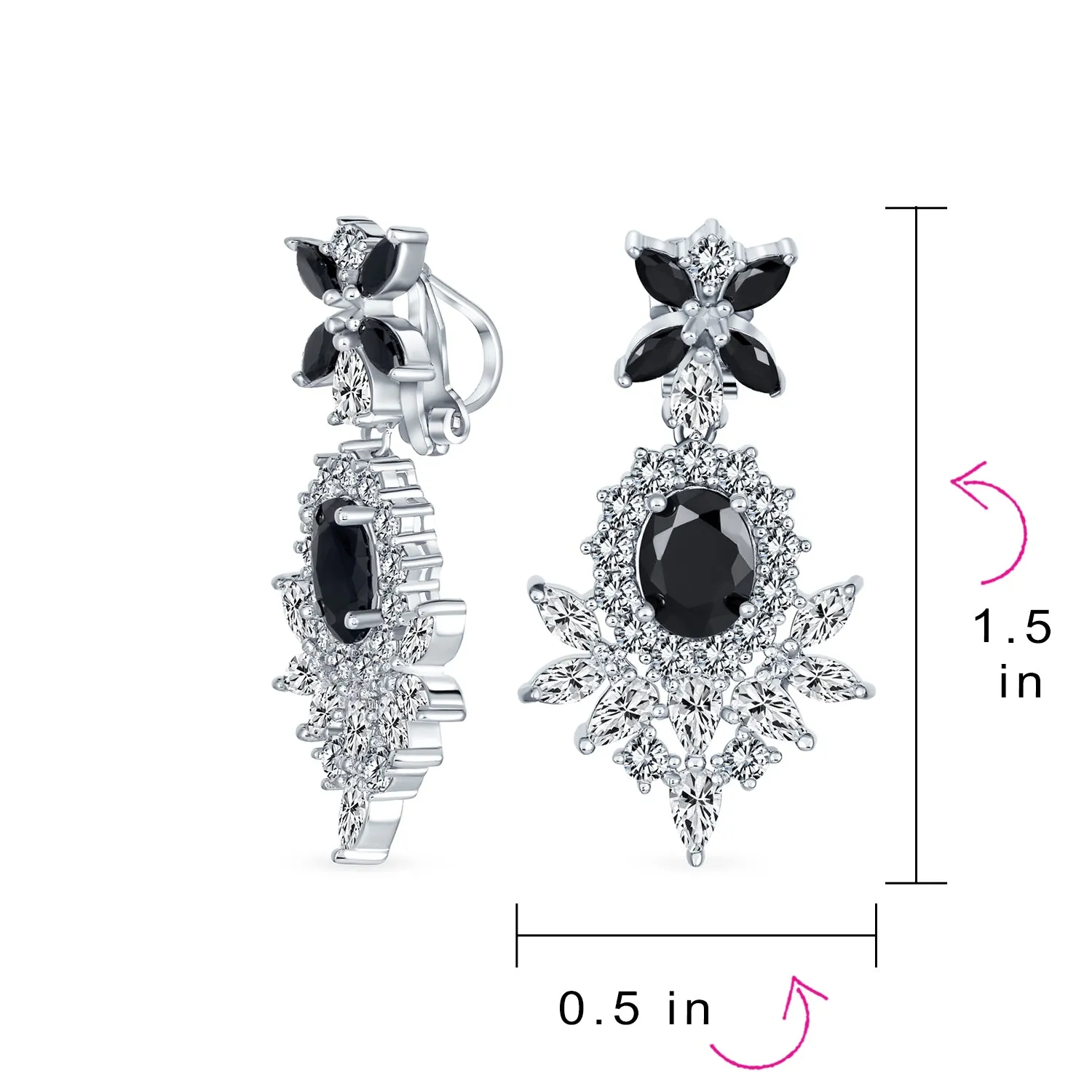Bridal Flower Red Black AAA CZ Teardrop Chandelier Clip On Earrings