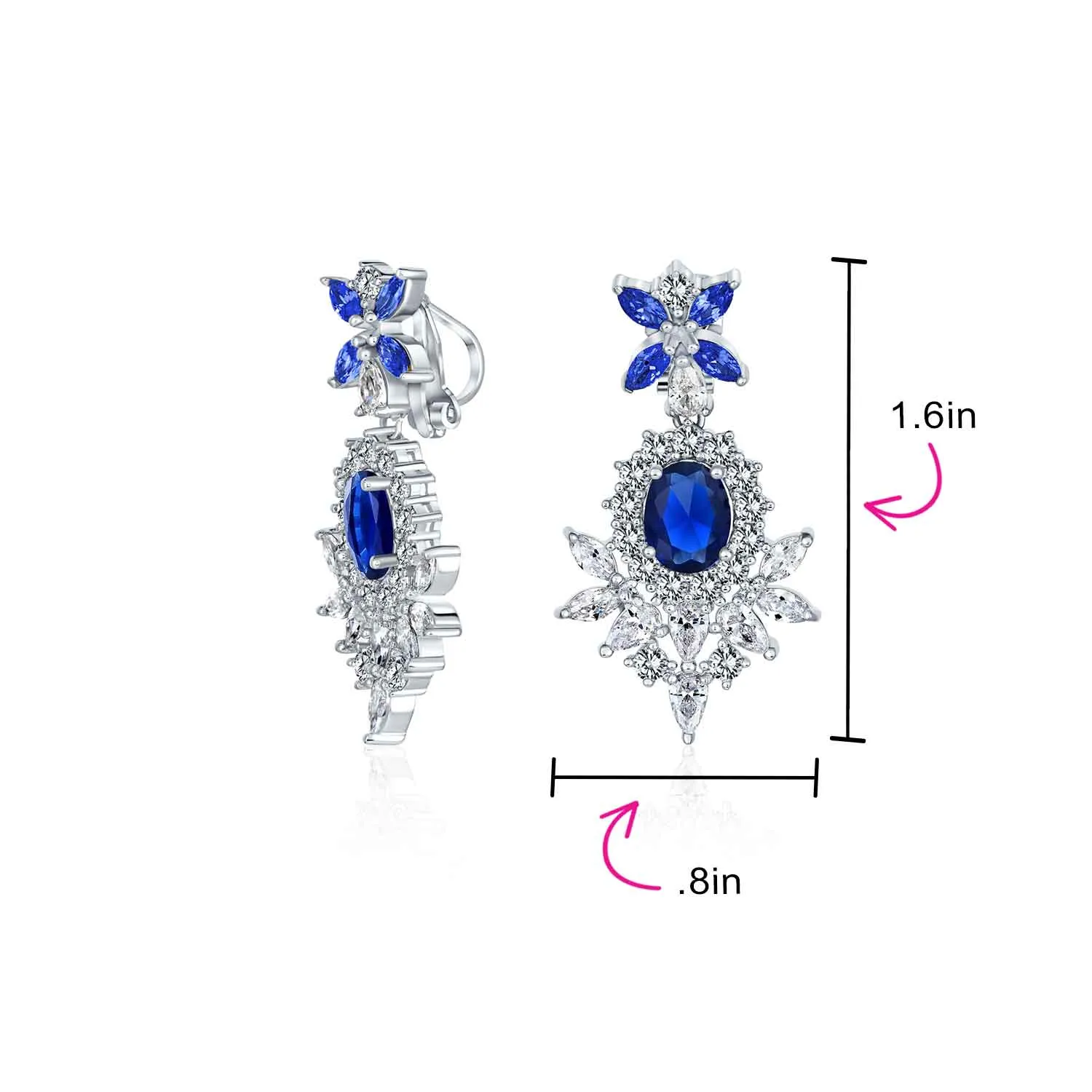 Bridal Flower Red Black AAA CZ Teardrop Chandelier Clip On Earrings