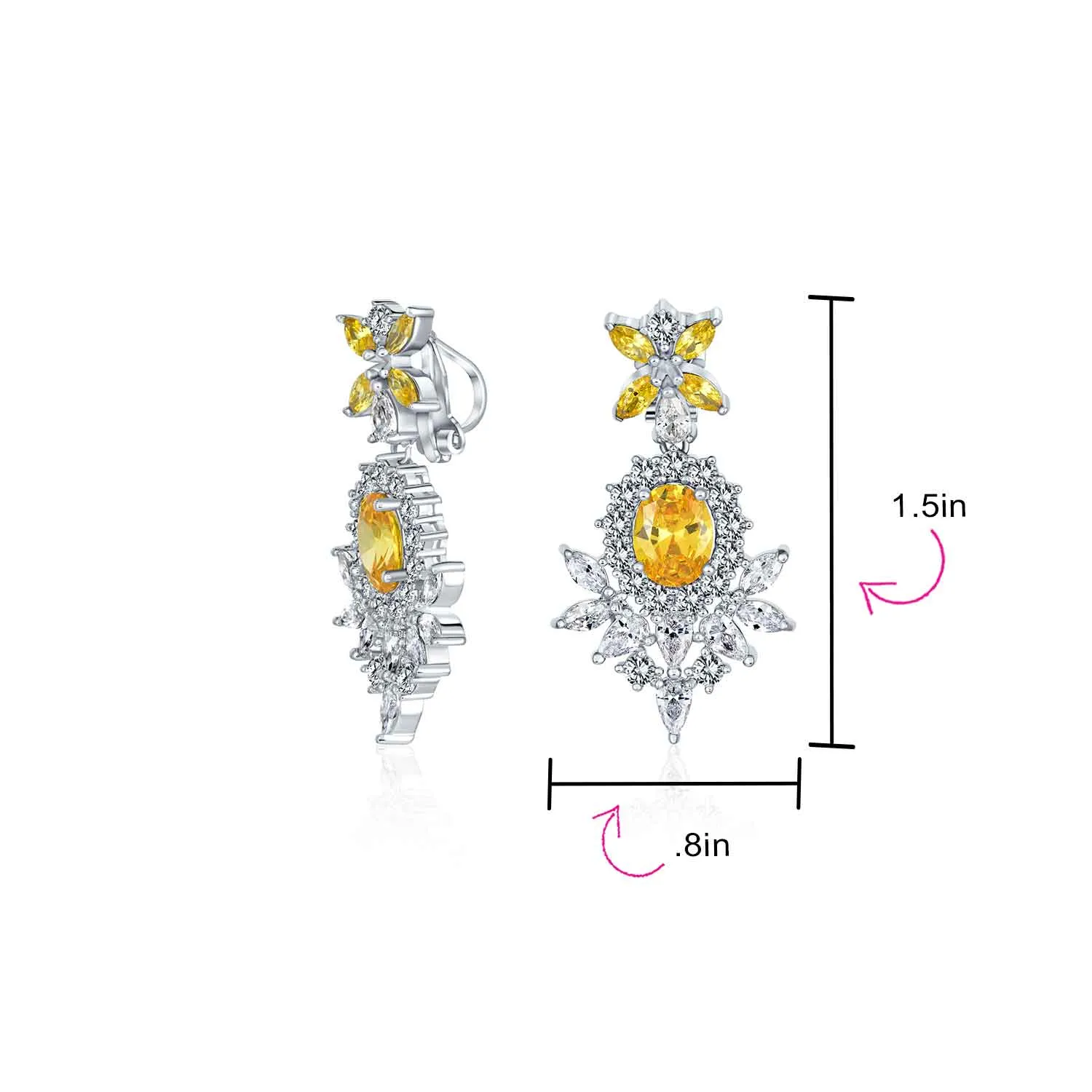 Bridal Flower Red Black AAA CZ Teardrop Chandelier Clip On Earrings