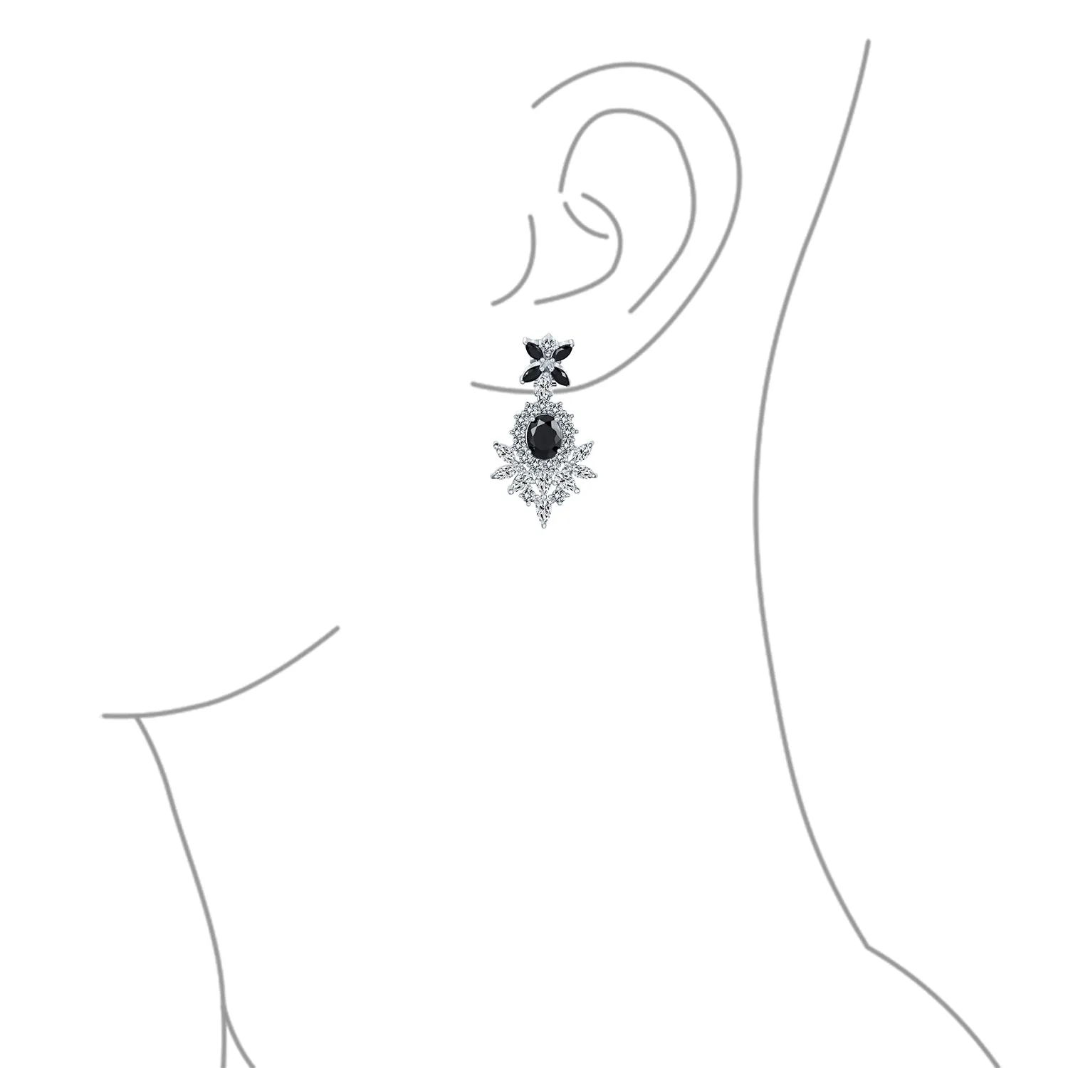 Bridal Flower Red Black AAA CZ Teardrop Chandelier Clip On Earrings