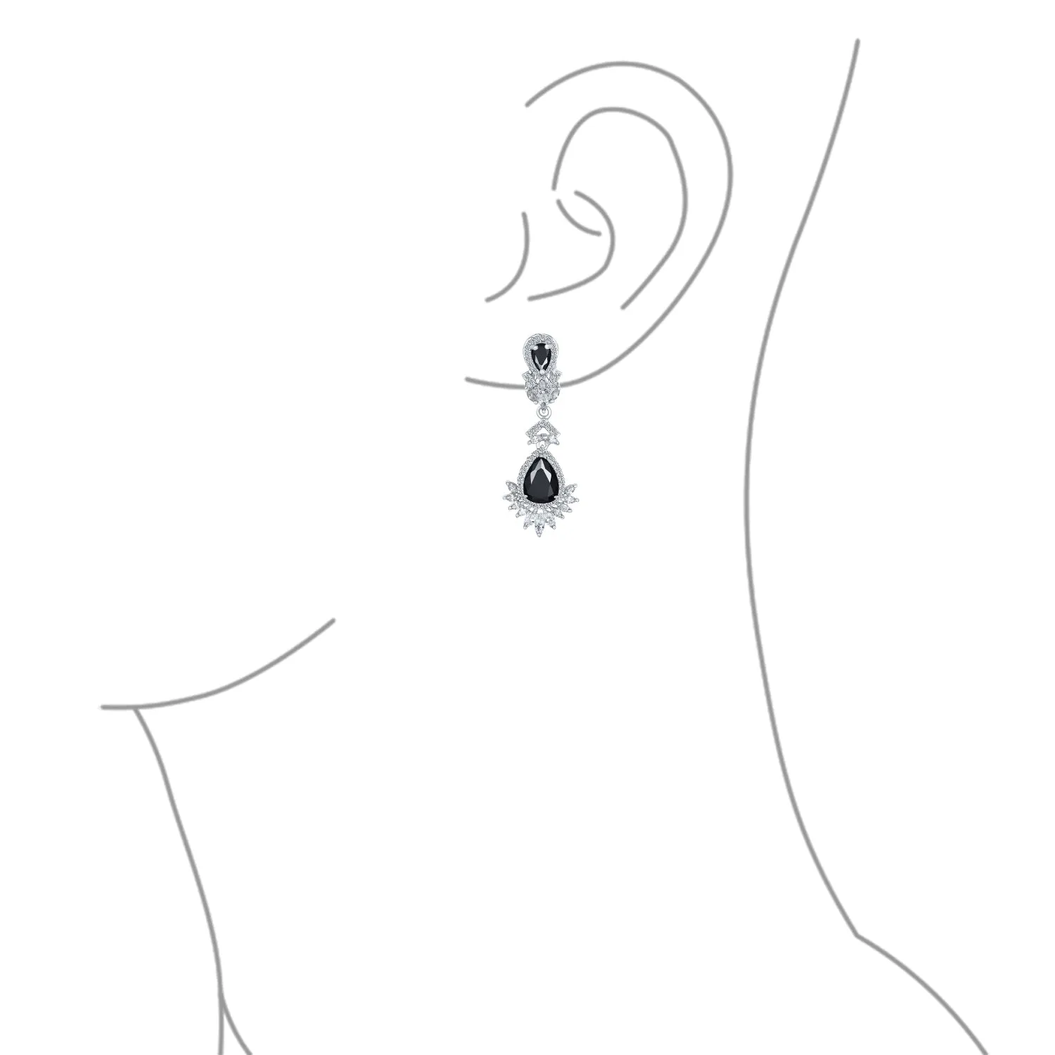 Bridal Flower Red Black AAA CZ Teardrop Chandelier Clip On Earrings