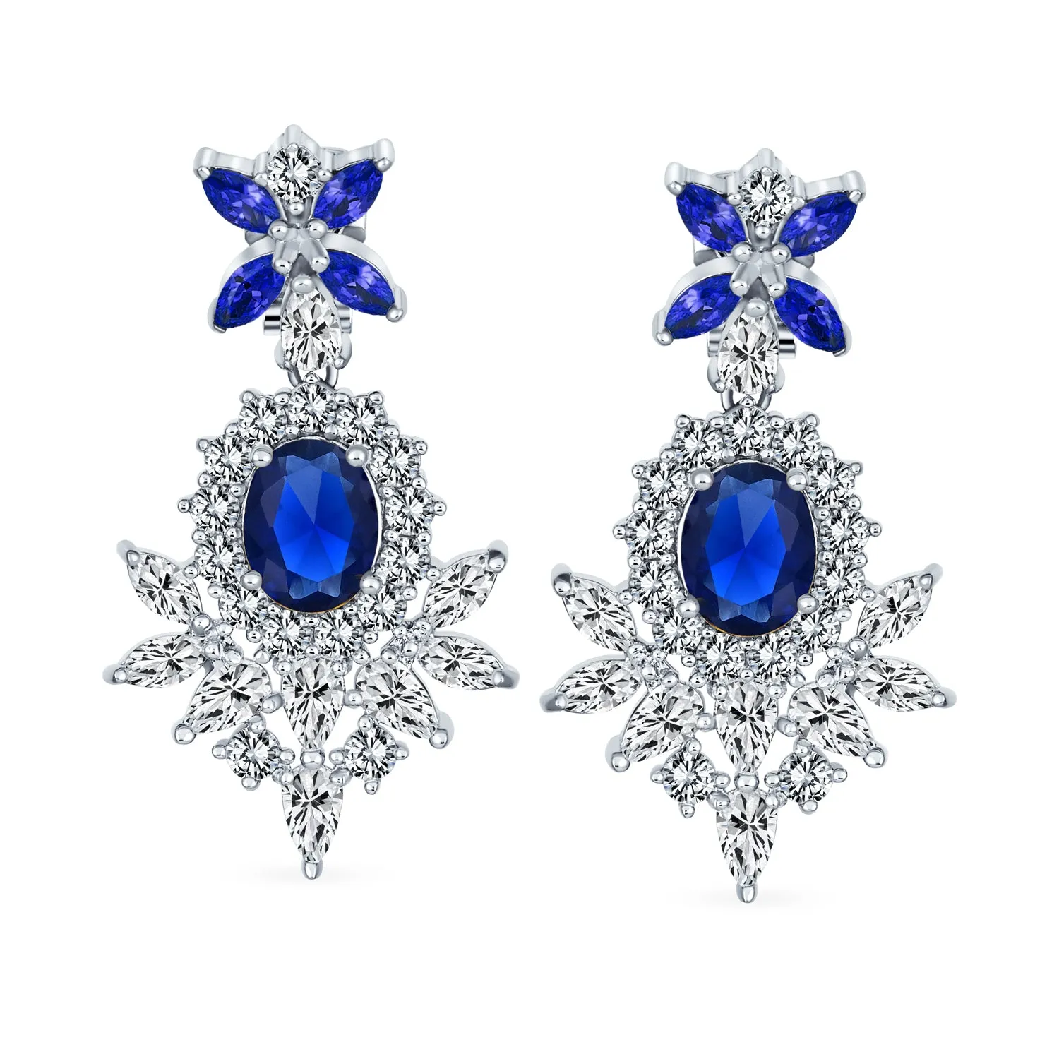 Bridal Flower Red Black AAA CZ Teardrop Chandelier Clip On Earrings