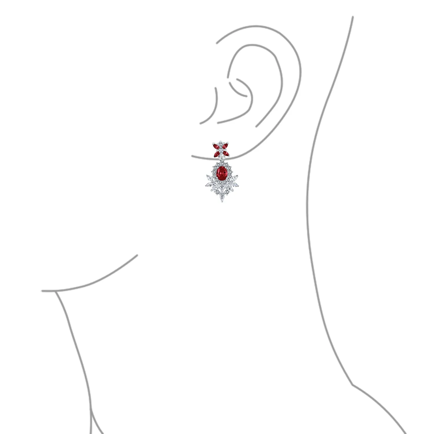 Bridal Flower Red Black AAA CZ Teardrop Chandelier Clip On Earrings