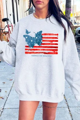 Butterfly USA Flag Graphic Fleece Sweatshirts Butterfly USA Flag Graphic Fleece Sweatshirts