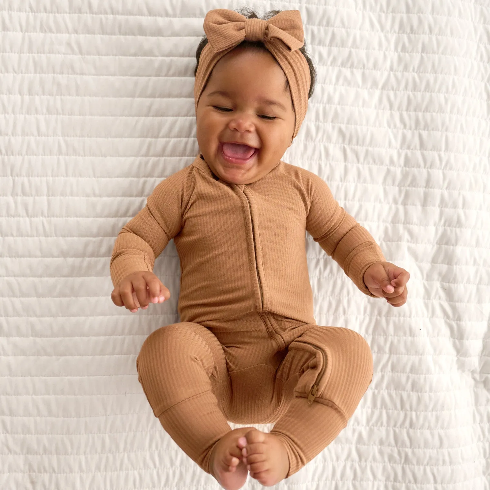 Caramel Ribbed Luxe Bow Headband