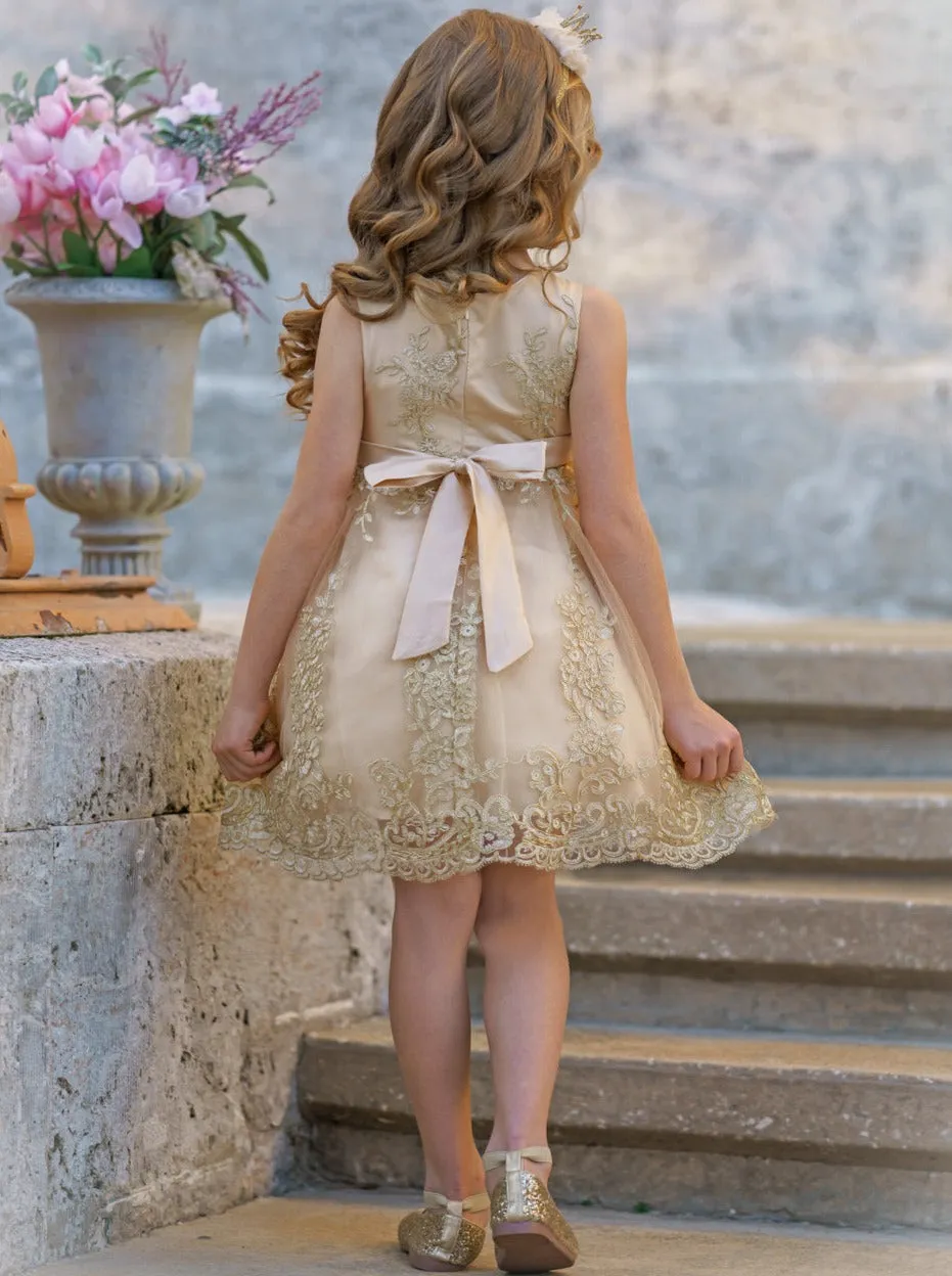 Champagne Gold Embroidered Special Occasion Dress