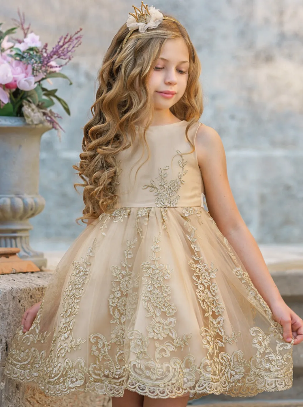 Champagne Gold Embroidered Special Occasion Dress