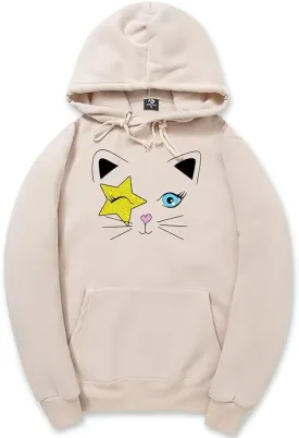 CORIRESHA Cat Lovers Hoodie Long Sleeve Drawstring Stars Teen Y2k Graphic Sweatshirt