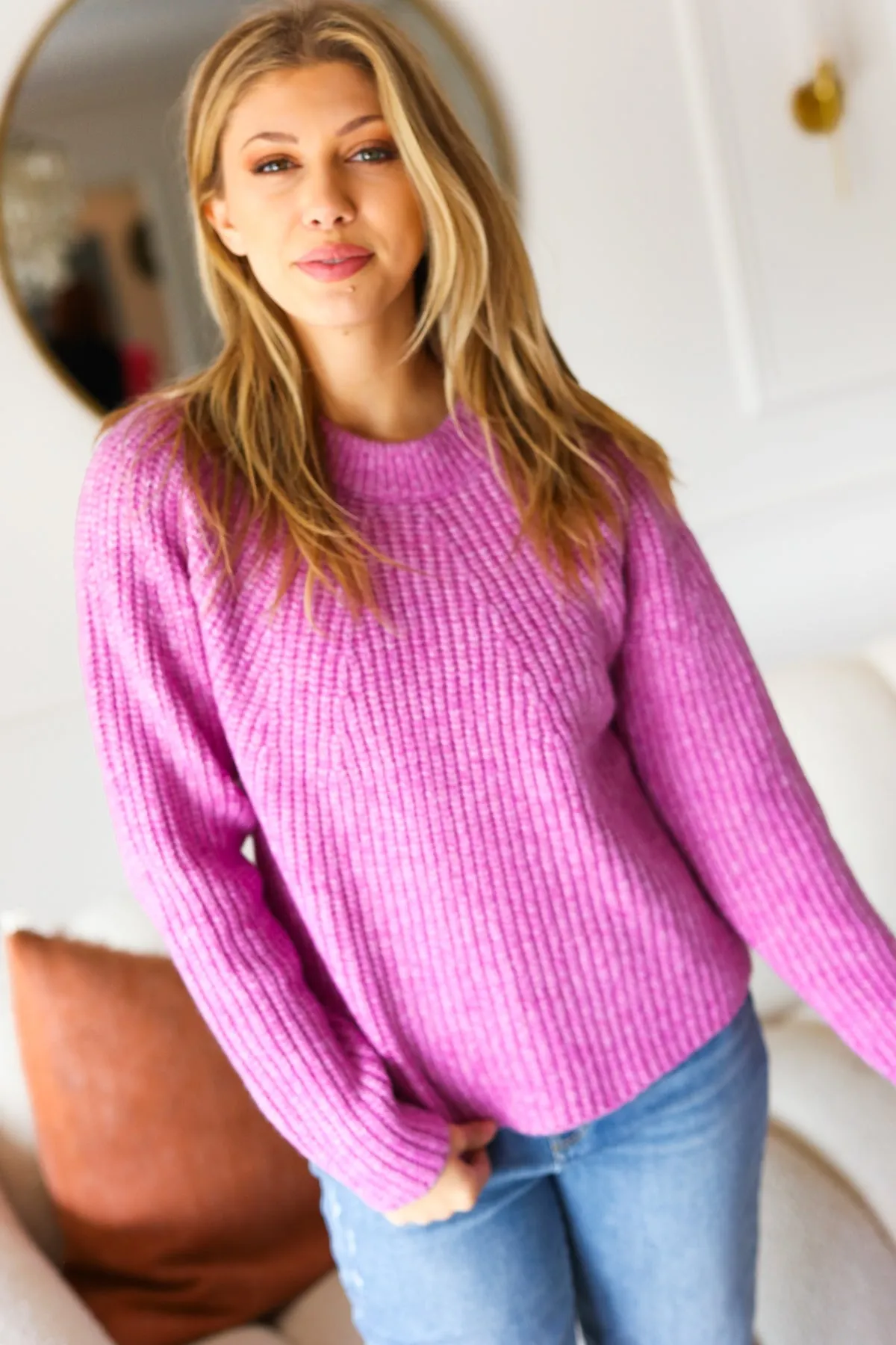 Explore More Collection - All You Need Lavender Mélange Round Neck Knit Sweater