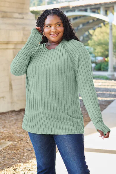 Explore More Collection - Basic Bae Full Size Ribbed Round Neck Long Sleeve Knit Top