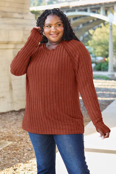Explore More Collection - Basic Bae Full Size Ribbed Round Neck Long Sleeve Knit Top