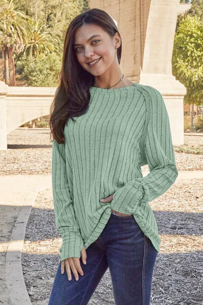 Explore More Collection - Basic Bae Full Size Ribbed Round Neck Long Sleeve Knit Top