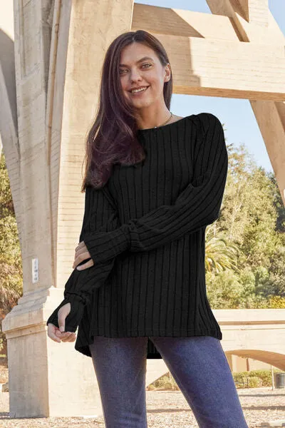 Explore More Collection - Basic Bae Full Size Ribbed Round Neck Long Sleeve Knit Top
