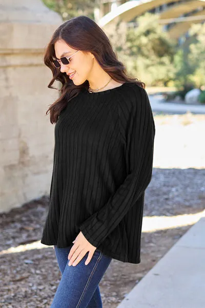 Explore More Collection - Basic Bae Full Size Ribbed Round Neck Long Sleeve Knit Top