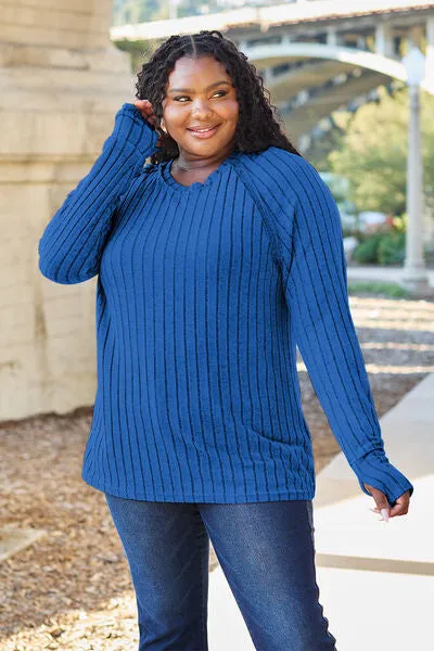 Explore More Collection - Basic Bae Full Size Ribbed Round Neck Long Sleeve Knit Top