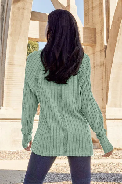 Explore More Collection - Basic Bae Full Size Ribbed Round Neck Long Sleeve Knit Top