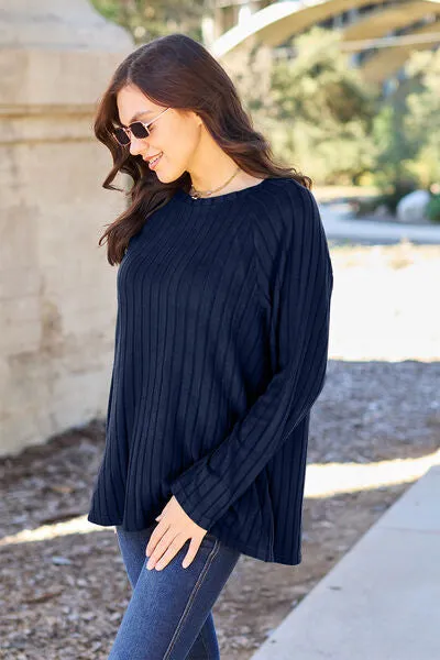 Explore More Collection - Basic Bae Full Size Ribbed Round Neck Long Sleeve Knit Top