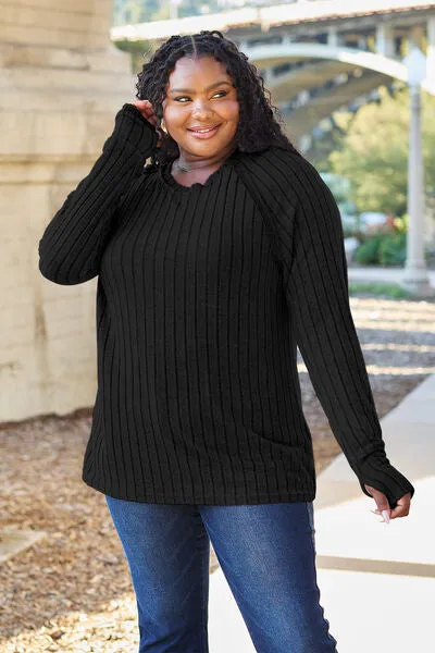 Explore More Collection - Basic Bae Full Size Ribbed Round Neck Long Sleeve Knit Top