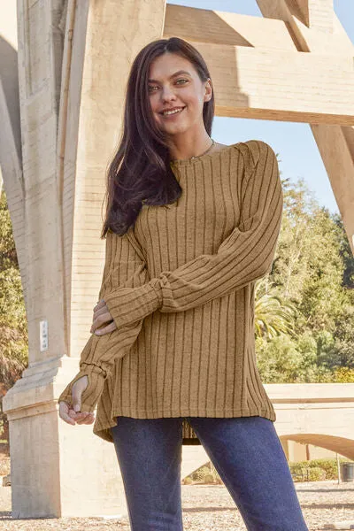 Explore More Collection - Basic Bae Full Size Ribbed Round Neck Long Sleeve Knit Top