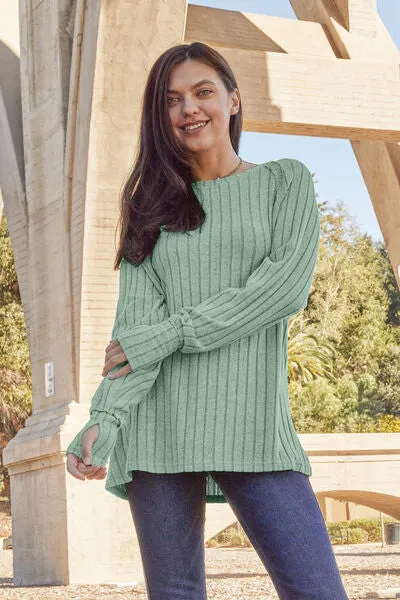Explore More Collection - Basic Bae Full Size Ribbed Round Neck Long Sleeve Knit Top