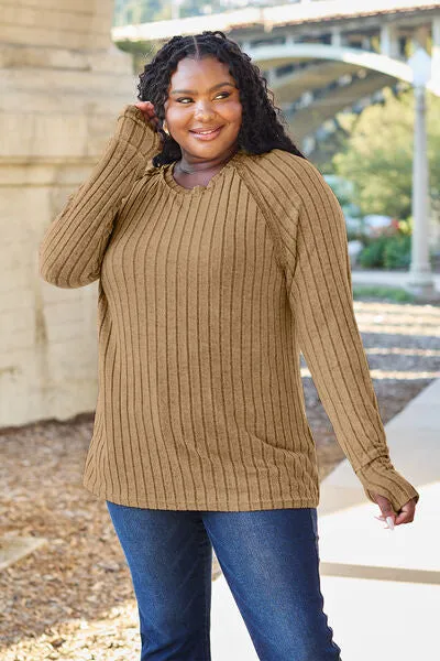Explore More Collection - Basic Bae Full Size Ribbed Round Neck Long Sleeve Knit Top
